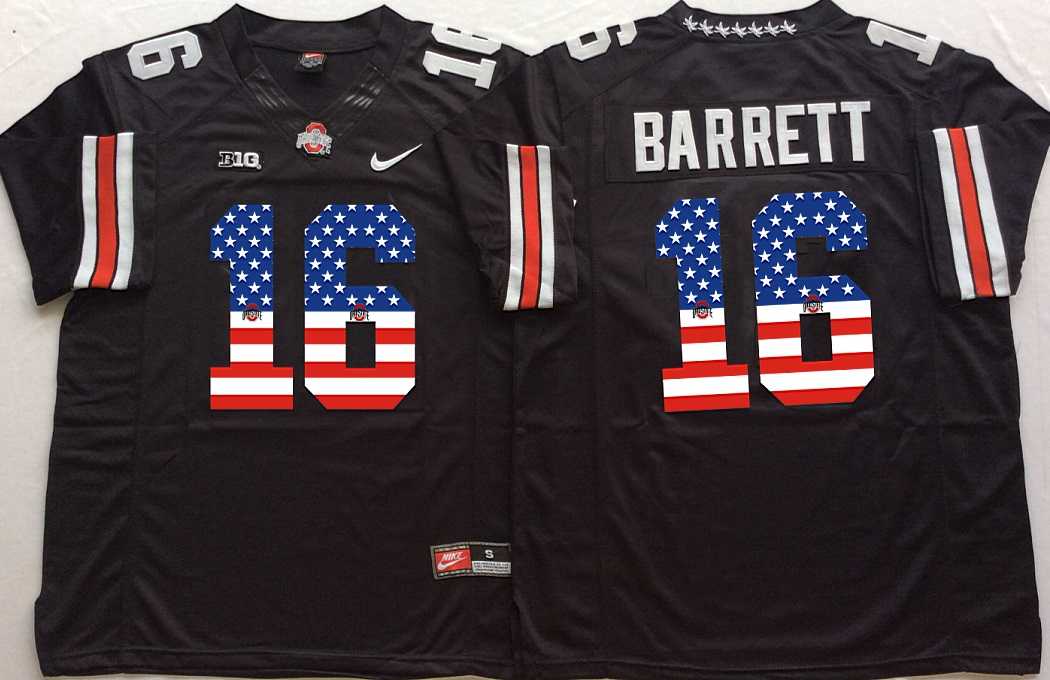 Ohio State Buckeyes #16 J.T. Barrett Black USA Flag College Stitched Jersey